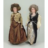 Pair of interesting bisque shoulder head lady dolls, German circa 1910,