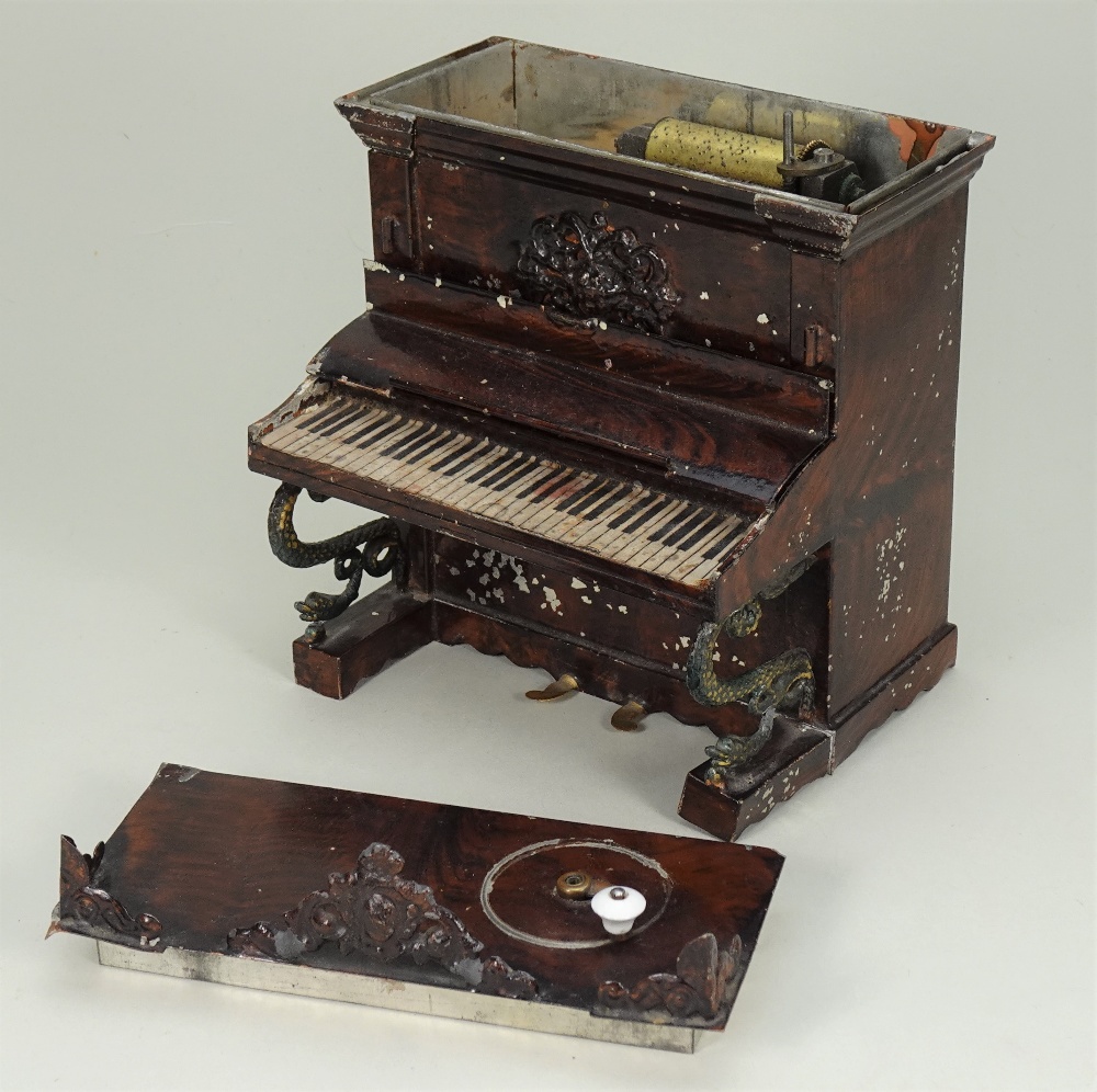 Rare Rock and Graner Dolls House tinplate musical box upright Piano, German circa 1875, - Image 2 of 2