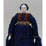 Early glazed china shoulder head doll, German, circa 1860s,