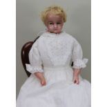 A Pierotti poured wax shoulder head doll, English circa 1860,