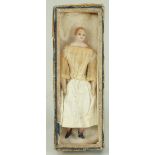 Early poured wax miniature/dolls house shoulder head doll, English early 19th century,
