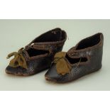 Pair of size 10 brown leather Bebe Jumeau doll shoes,