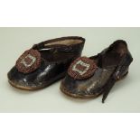 Pair of brown leather French Bebe doll shoes,