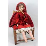 A wax over composition shoulder head doll, German circa 1860,