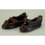 Pair of size 5 brown leather Bebe Jumeau doll shoes with Bee mark,