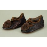 Pair of size 6 brown leather Bebe Jumeau doll shoes with Hot Air Balloon mark,