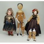 Large painted wooden peg doll, circa 1890,