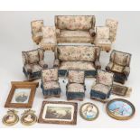 Dolls House sofas, chairs and pictures, German circa 1900,