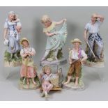 A collection of six various Heubach figurines, German circa 1910,