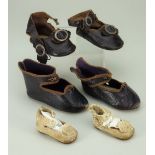 Three pairs of French Bebe doll shoes,