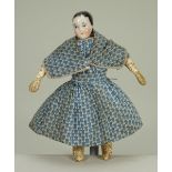 Miniature/dolls house early glazed china shoulder head child doll, German mid 19th century,