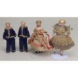 Four German Parian style shoulder head Dolls House dolls,