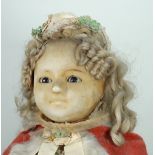 Large wax over composition shoulder head doll in original glazed case, English circa 1860,