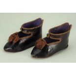 Pair of size 10 brown leather Bebe Jumeau doll shoes with Bee mark,