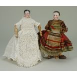 Miniature/dolls house early glazed china shoulder head dolls, German mid 19th century,