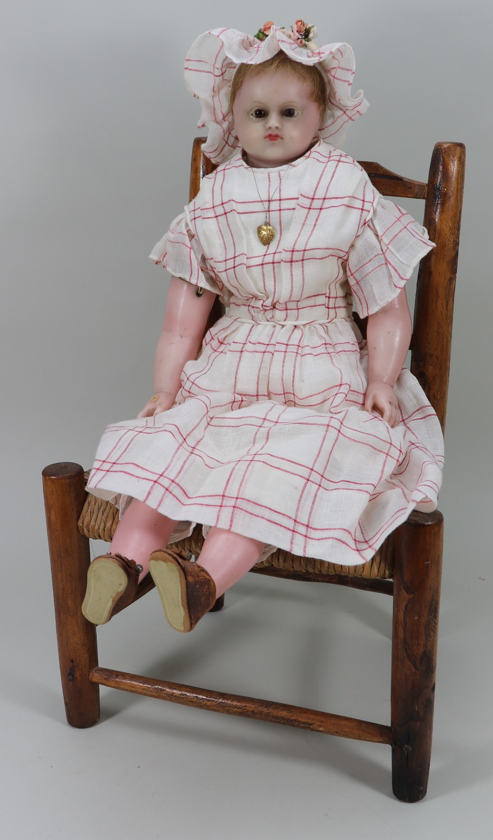 Suzanna Rose Keys a poured wax shoulder head doll, English circa 1860, probably Pierotti,