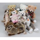 Nine Steiff yellow tag Teddy bears and animals,