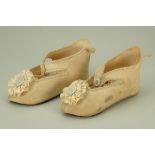 Pair of size 11 cream leather Bebe Jumeau doll shoes with Bee mark,