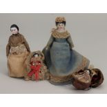 Four German china miniature Dolls House dolls,