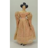 Early all original papier-mache shoulder head lady doll, German circa 1850,