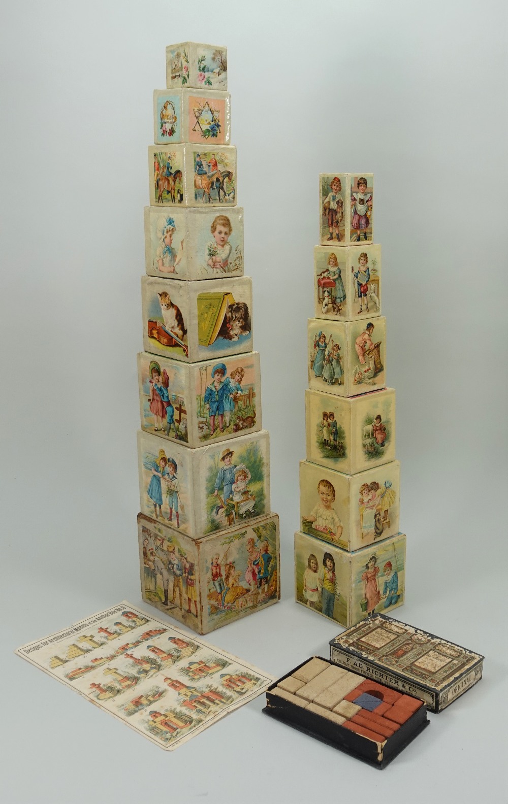 Two sets of ABC pictorial stacking cubes, German 1890s, - Image 2 of 3