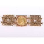A 9ct gold bracelet with mounted 1887 Sovereign