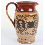 A rare Doulton Lambeth stoneware Cricket jug, portraits of W.G. Grace, K.S. Ranjitsinhji, and Geoff