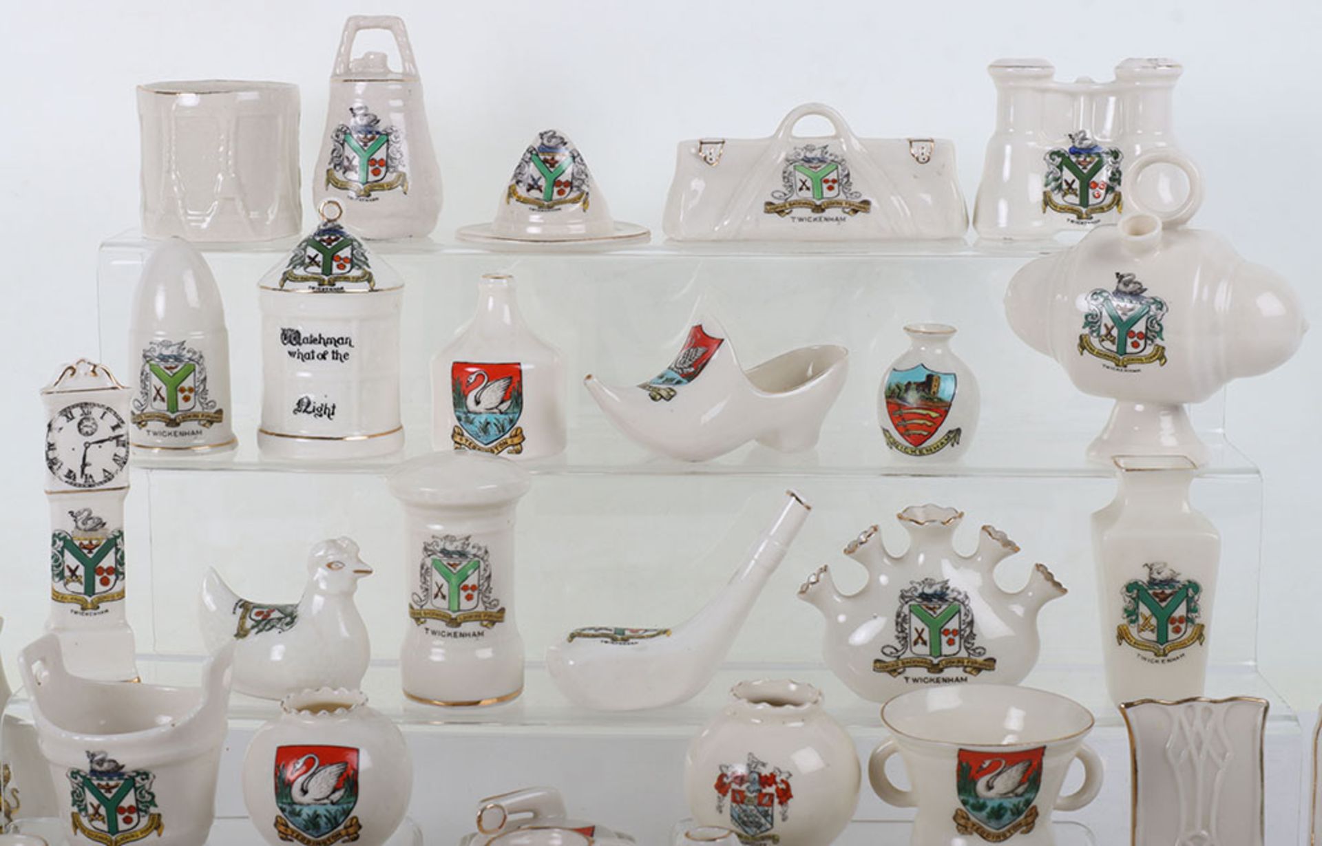 A quantity of crested china, including longcase clocks, cups, animals - Image 3 of 3
