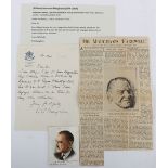 A letter by Sir William Somerset Maugham, author, spy and dramatist