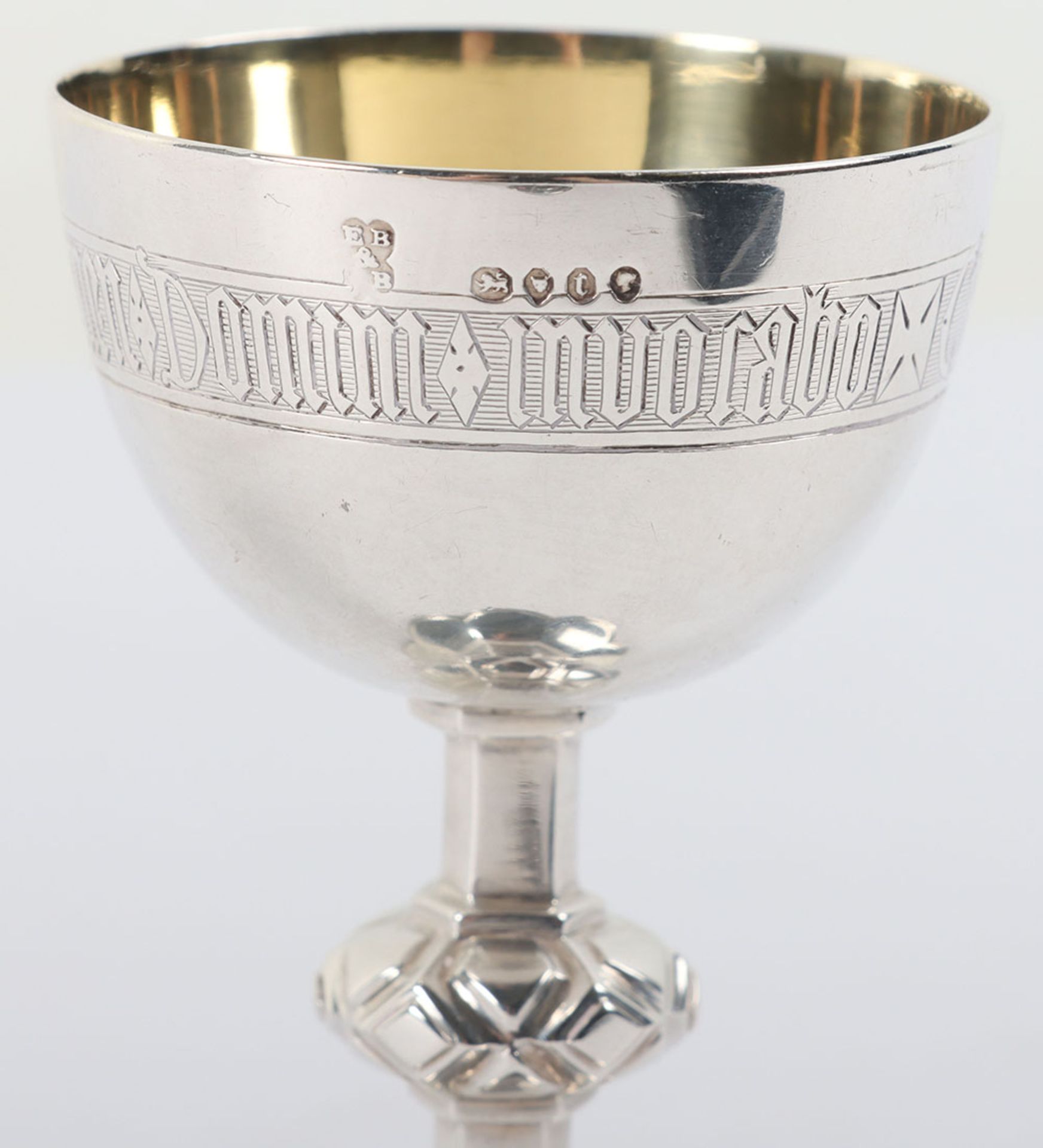 A Victorian silver Gothic revival Ecclesiastical Communion chalice and paten, Edward & John Barnard, - Image 6 of 7