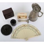 Various bakelite items, including a box, fan