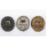 3x WW1 Imperial German Wound Badges