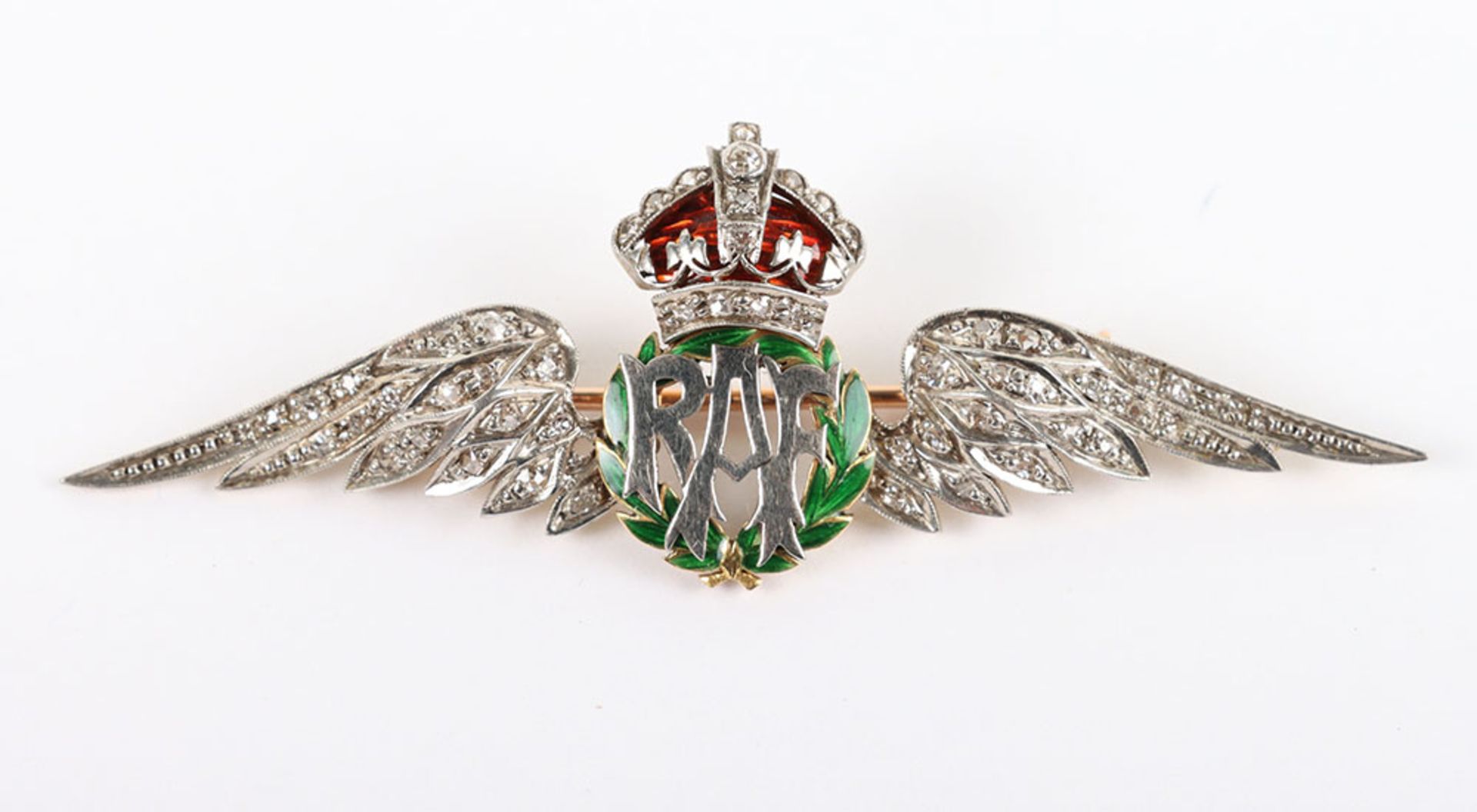1930’s 18ct Gold, Platinum and Diamond Royal Air Force Sweetheart Brooch Retailed by Harrods, London - Image 4 of 7