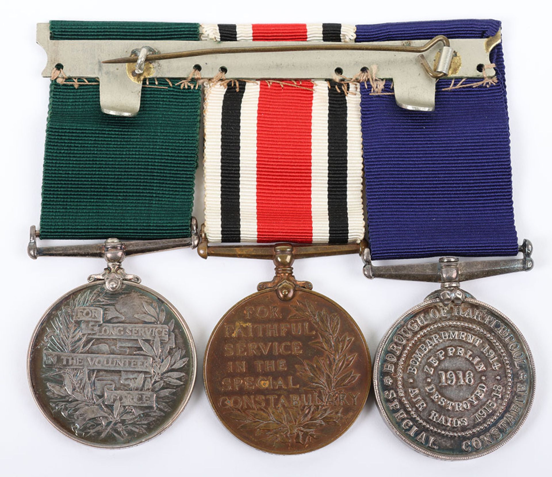 Rare Great War Hartlepool Special Constabulary Double Long Service Medal Group of Three - Image 8 of 10