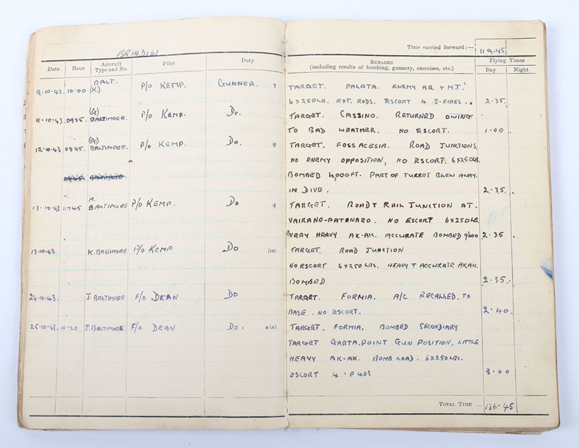 WW2 Royal Air Force Medal, Log Book and Flying Helmet Grouping of Sergeant Edward Dockray, Air Gunne - Image 7 of 16