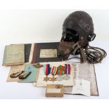 WW2 Royal Air Force Medal, Log Book and Flying Helmet Grouping of Sergeant Edward Dockray, Air Gunne