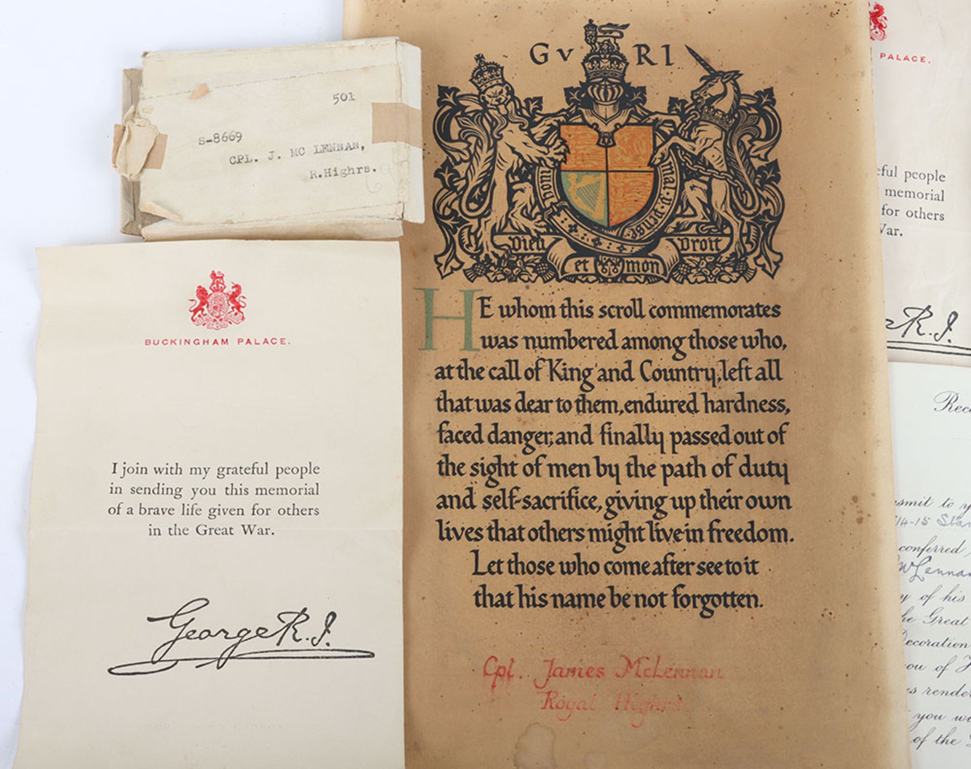 2x Great War Memorial Scrolls and Other Items to Scottish Regiments - Image 4 of 4