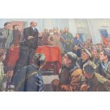 Very Large Oil on Canvas Painting of Vladimir Lenin Addressing a Crowd of Revolutionaries