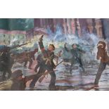 Russian Revolution Oil on Canvas Painting of the Storming of the Winter Palace, St Petersburg