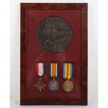 Framed Great War Casualty 1914-15 Star Trio and Memorial Plaque to a Southport Tram Worker Serving i