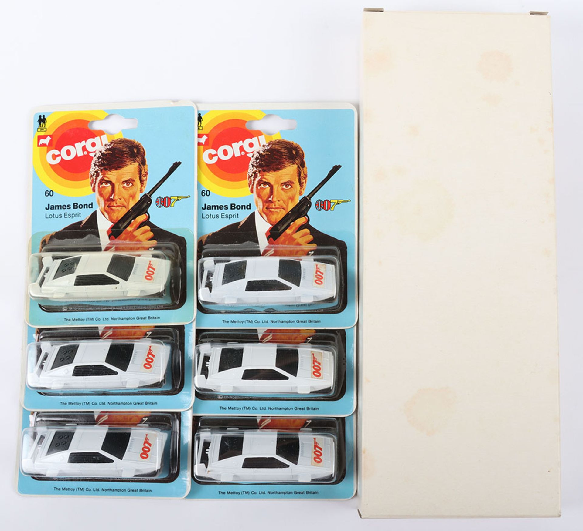 Six Corgi Juniors E-60 with James Bond Roger Moore silhouette “ The Spy Who Loved Me” Lotus Esprit