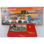 Collection of Hornby 00 gauge Railway locomotive, coaches and track side buildings