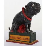 J.E Stevens cast iron Bulldog mechanical bank, American circa 1880