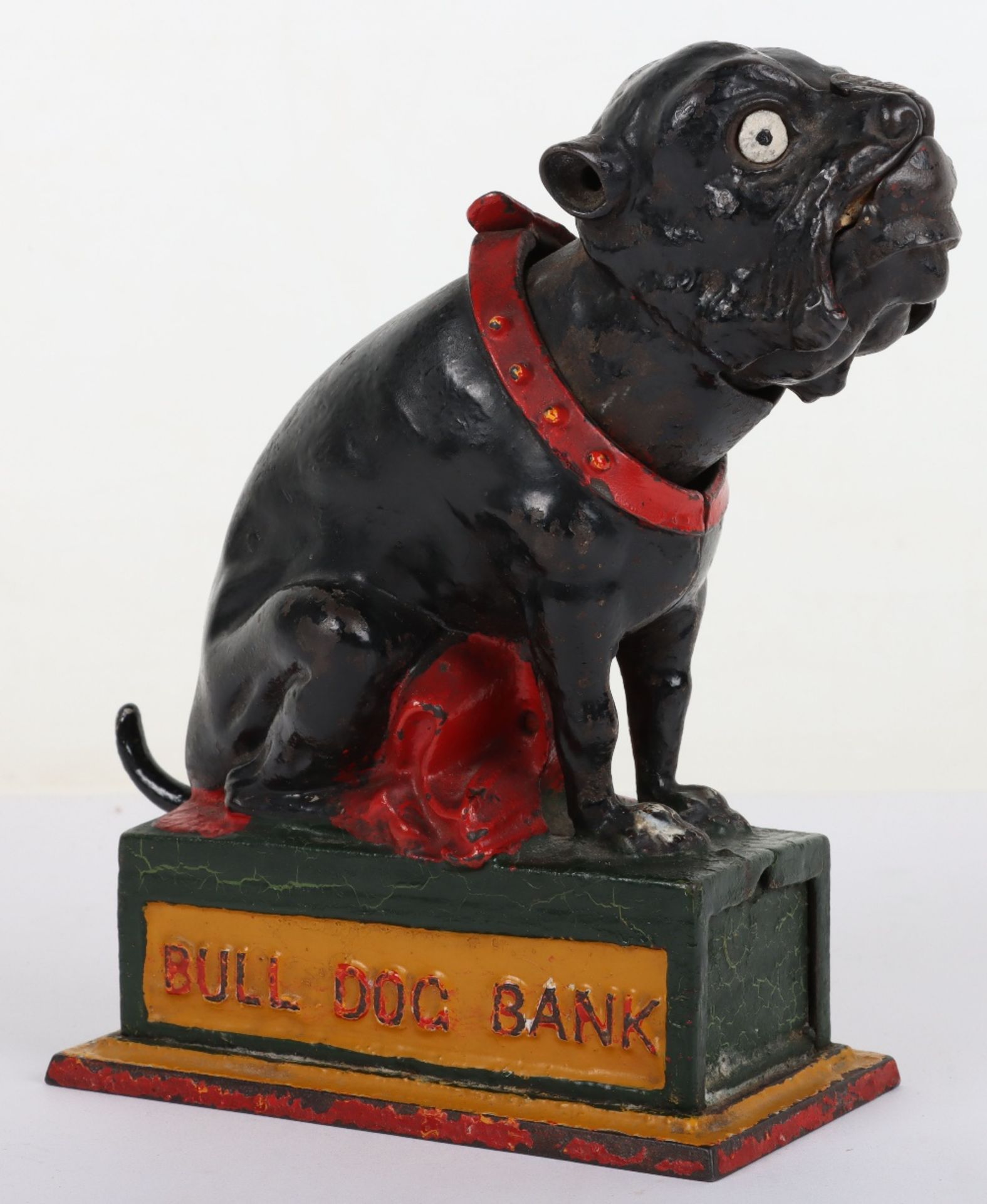 J.E Stevens cast iron Bulldog mechanical bank, American circa 1880