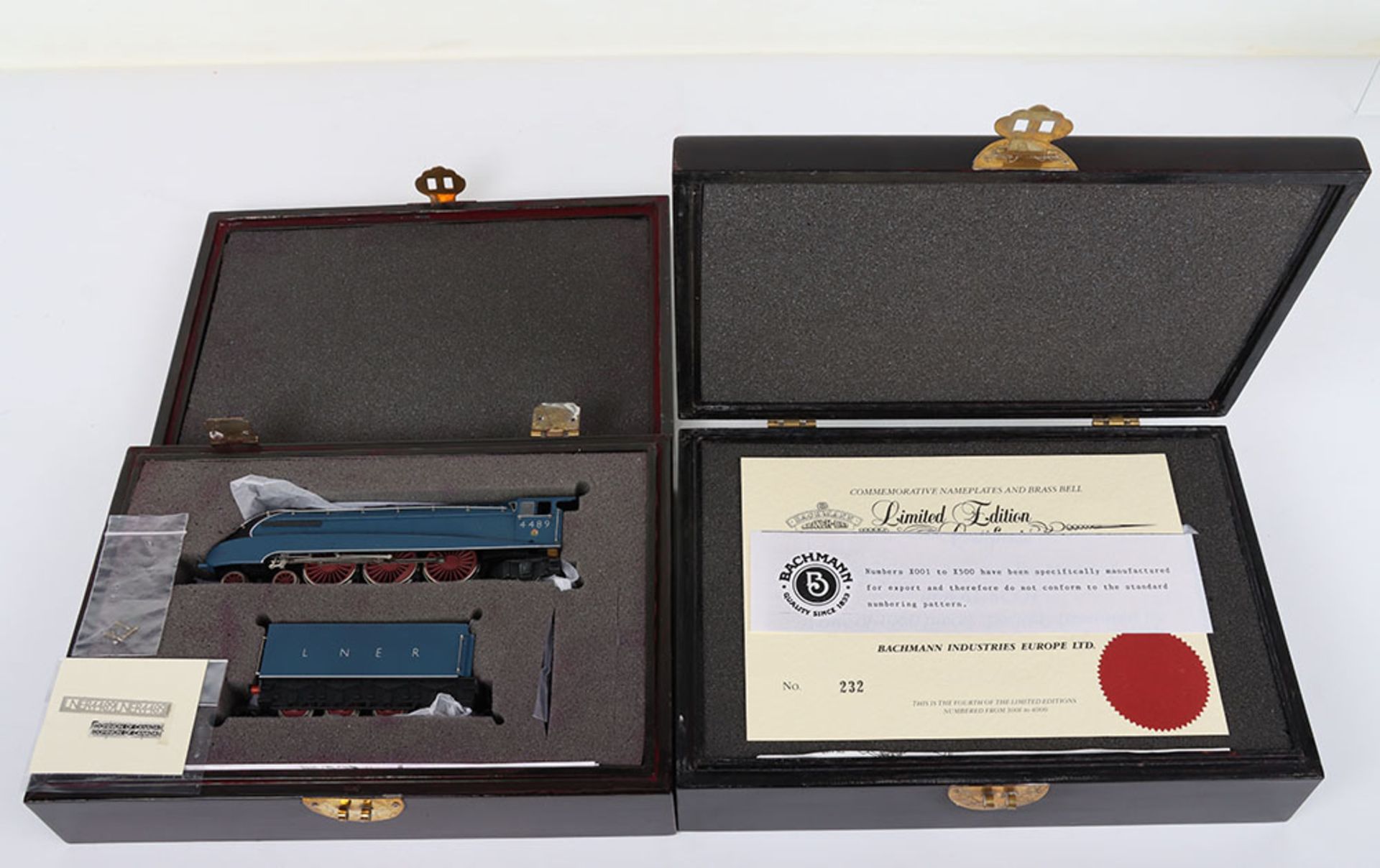 Two Bachmann Limited Edition locomotives in wooden presentation boxes