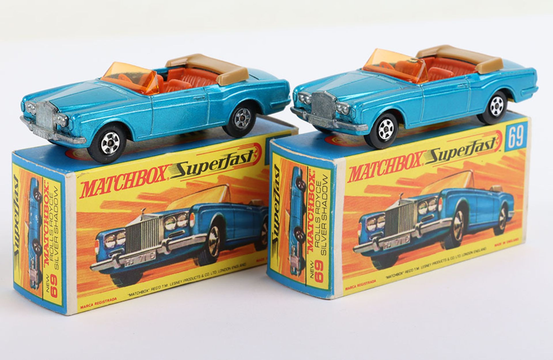 Two Boxed Matchbox Lesney Superfast 69c Rolls Royce Silver Shadow Models