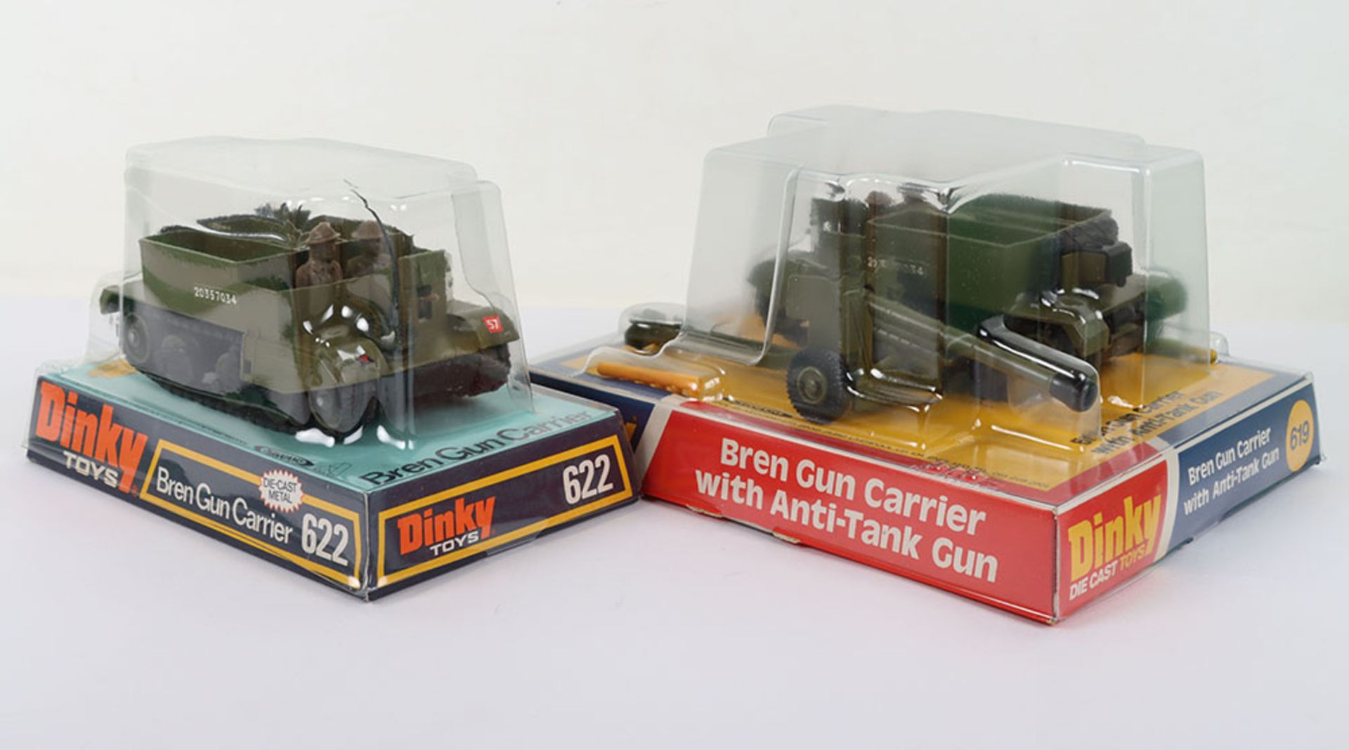 Two Dinky Toys Military Bren Gun Carriers