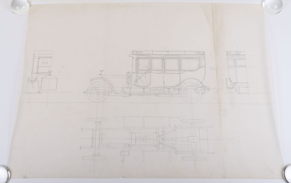 Original 9041 Corgi Toys/Mettoy 1912 Rolls Royce Silver Ghost Factory Pencil Drawing transparency