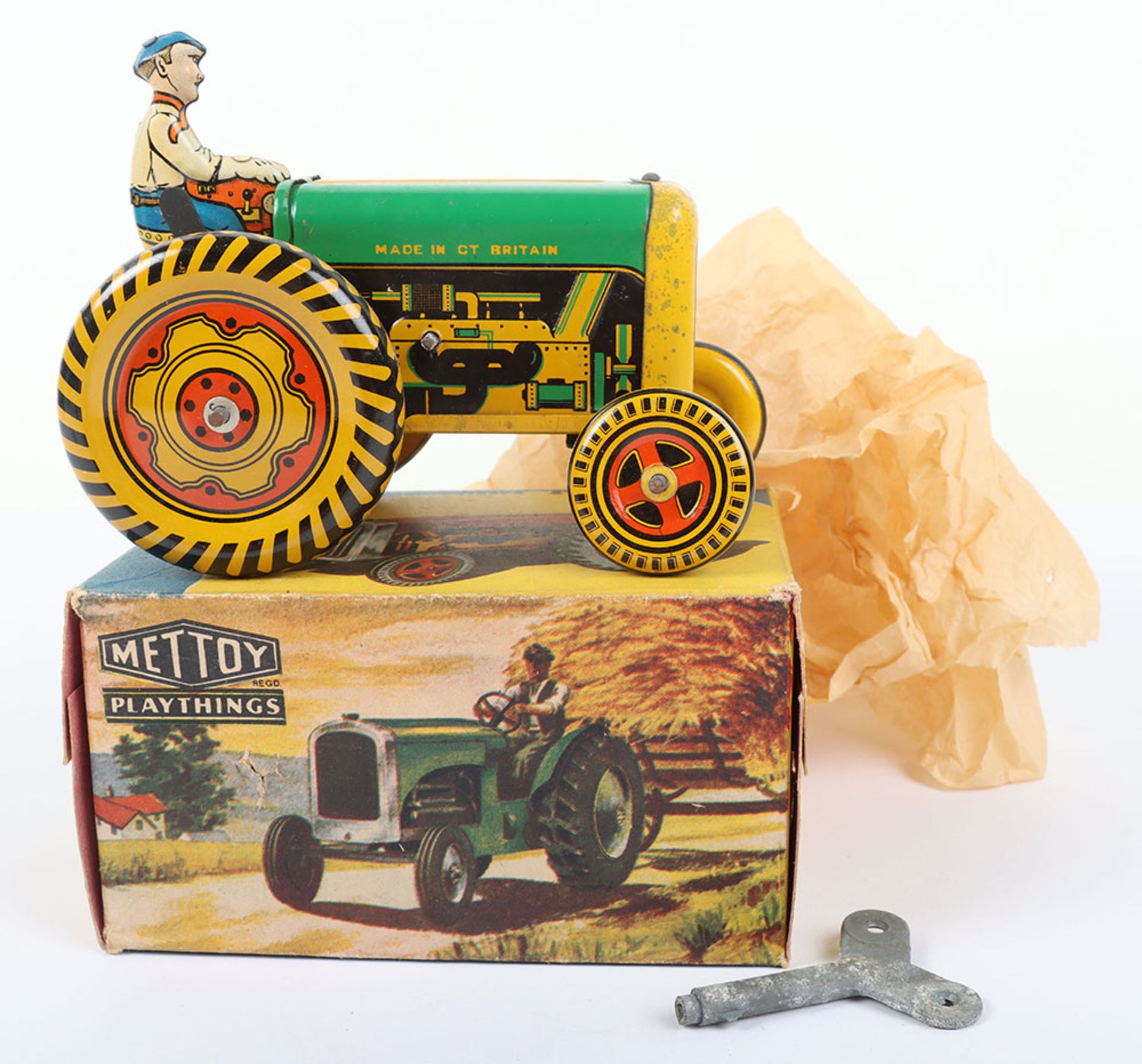 Mettoy Playthings Tinplate Mechanical Farm Tractor