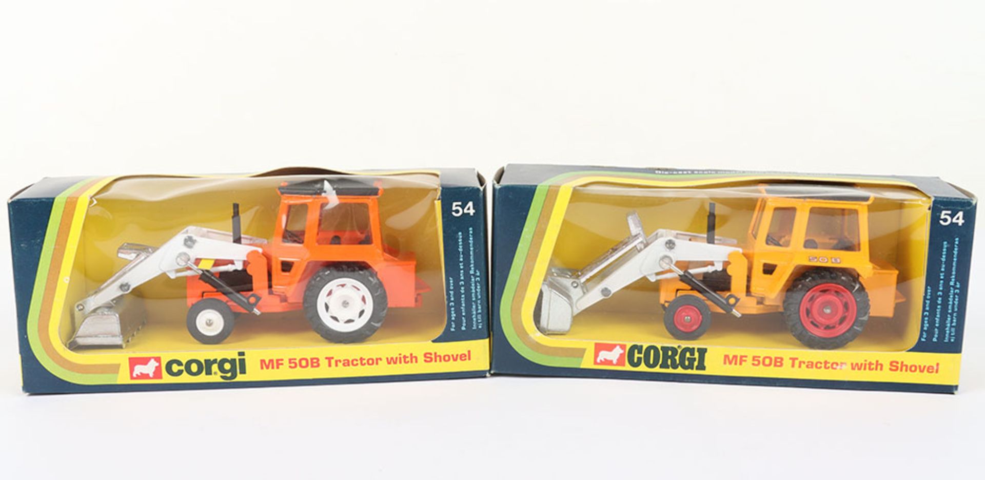 Two Boxed Corgi 54 Massey Ferguson MF 50B Tractors with Shovels - Image 2 of 7